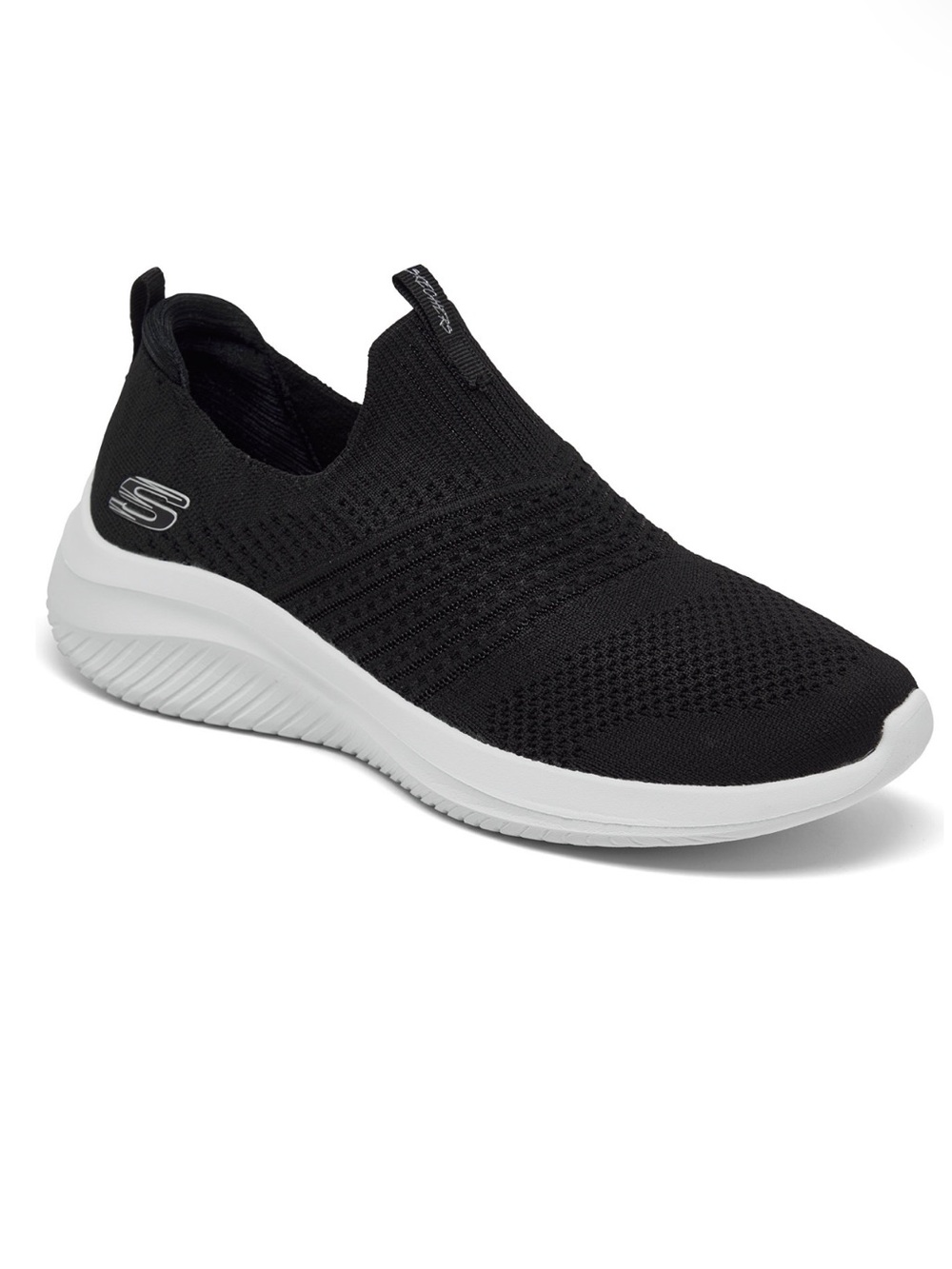 Skechers Women’s swift fit Black Slip-On Knit Sneaker with White Sole size 8
